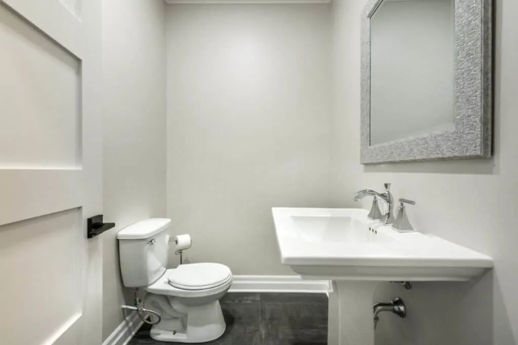 attractive white and gray powder room
