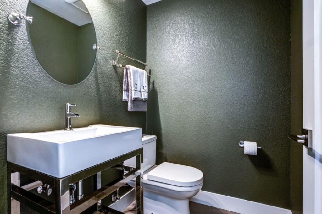 dark gray powder room