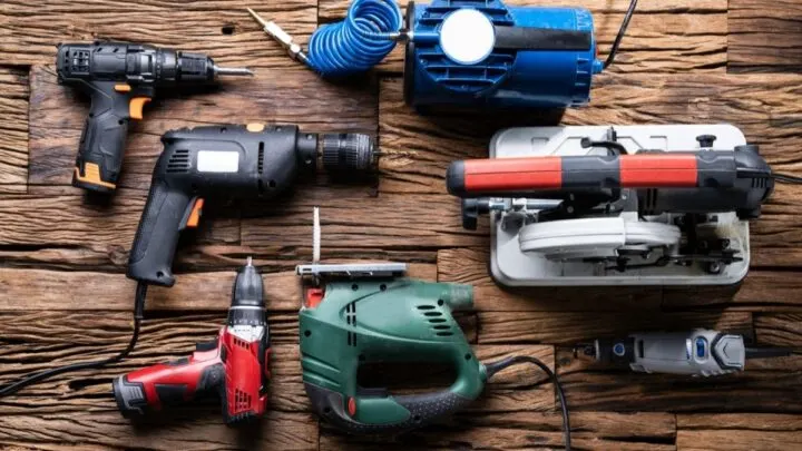 Power Tools On Wooden Desk