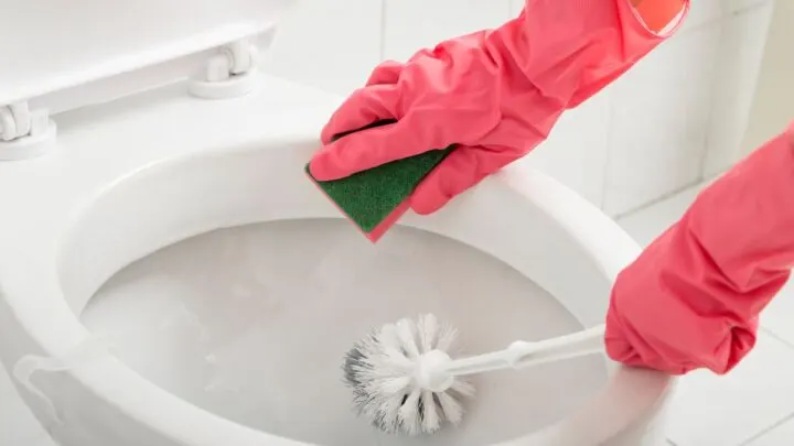 Scrubbing a toilet