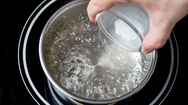 Salt added to a boiling water