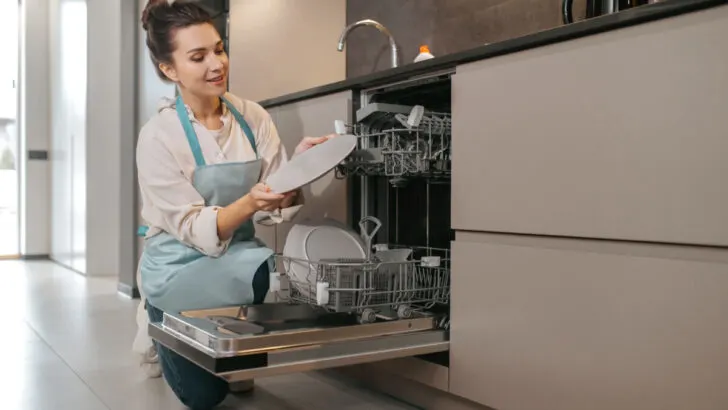 Woman checking dishwasher