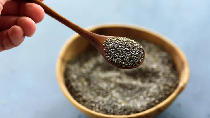 Chia seeds in a wooden spoon