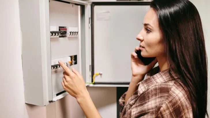 Woman asking for assistance on electrical panel