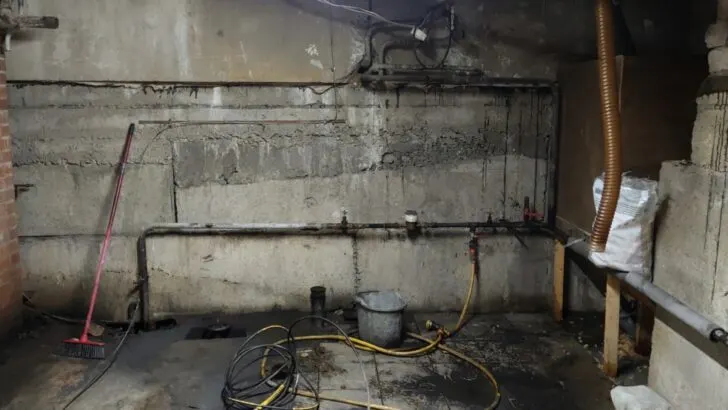 Dark dirty basement  with pipes