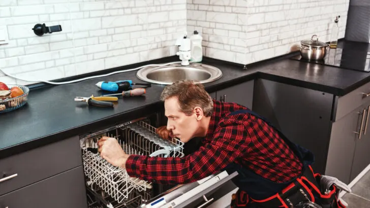 Male repairing dishwasher